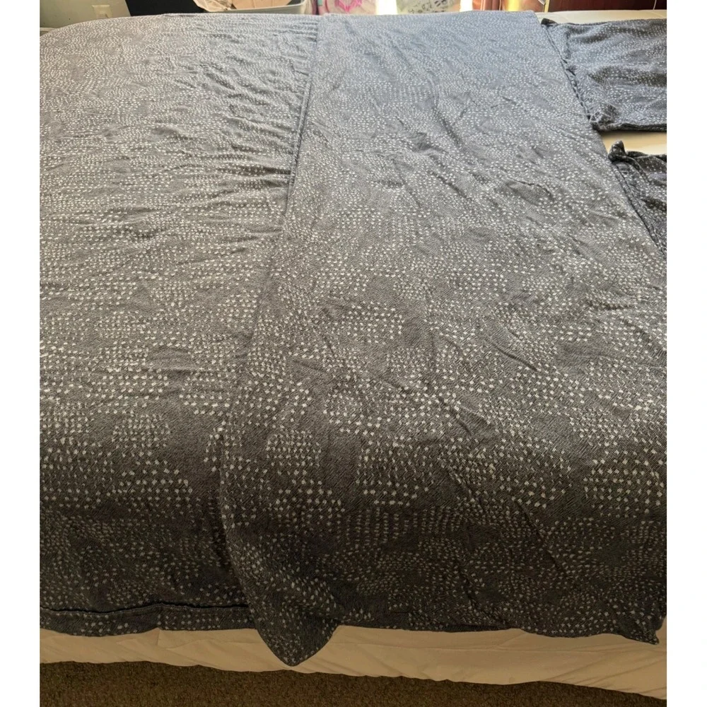 West Elm King Duvet Cover and Euro Sham Set Navy Blue Organic Cotton Jacquard